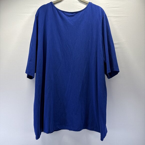 Susan Graver Women's Top Size Plus 3X Royal Blue Beaded V Neck Short Sleeves - Picture 2 of 5